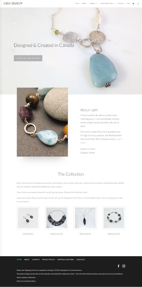 Screen capture of a jewelry website.