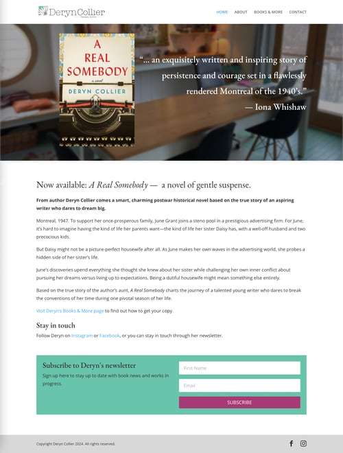 Screen capture of an author website