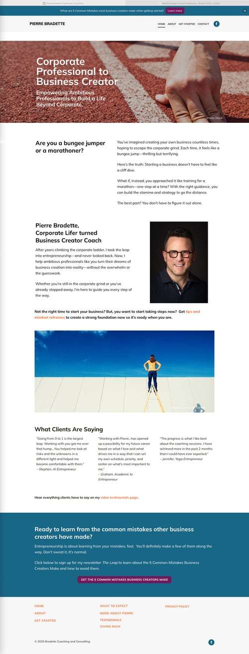 Screen capture of a business coach's website.